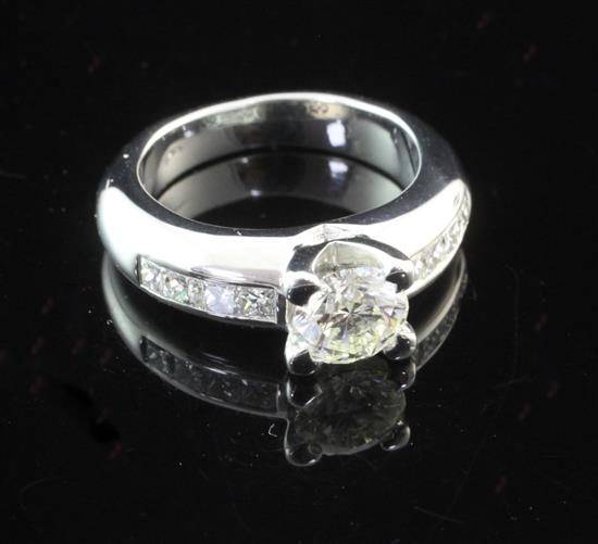 An 18ct white gold single stone diamond ring, size K.